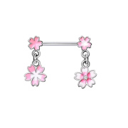 Pink Flower Nipple Bar 